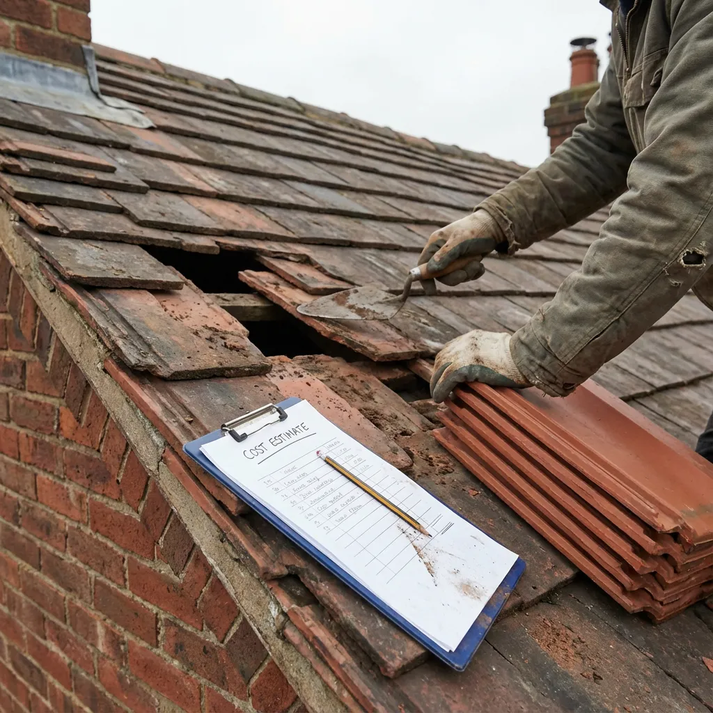 Roofing estimate documents laid out on table