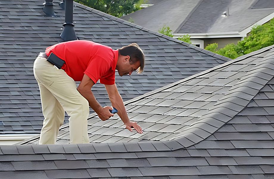 Roofer conducting a professional roof inspection